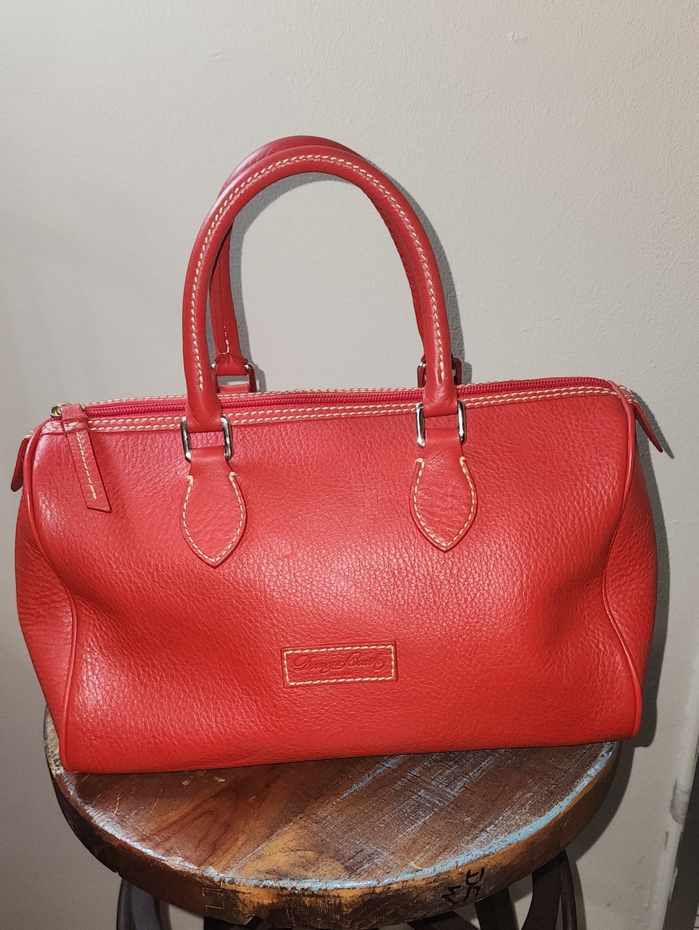 Dooney & Bourke Red Pebbled Soft Leather Barrel Satchel Purse